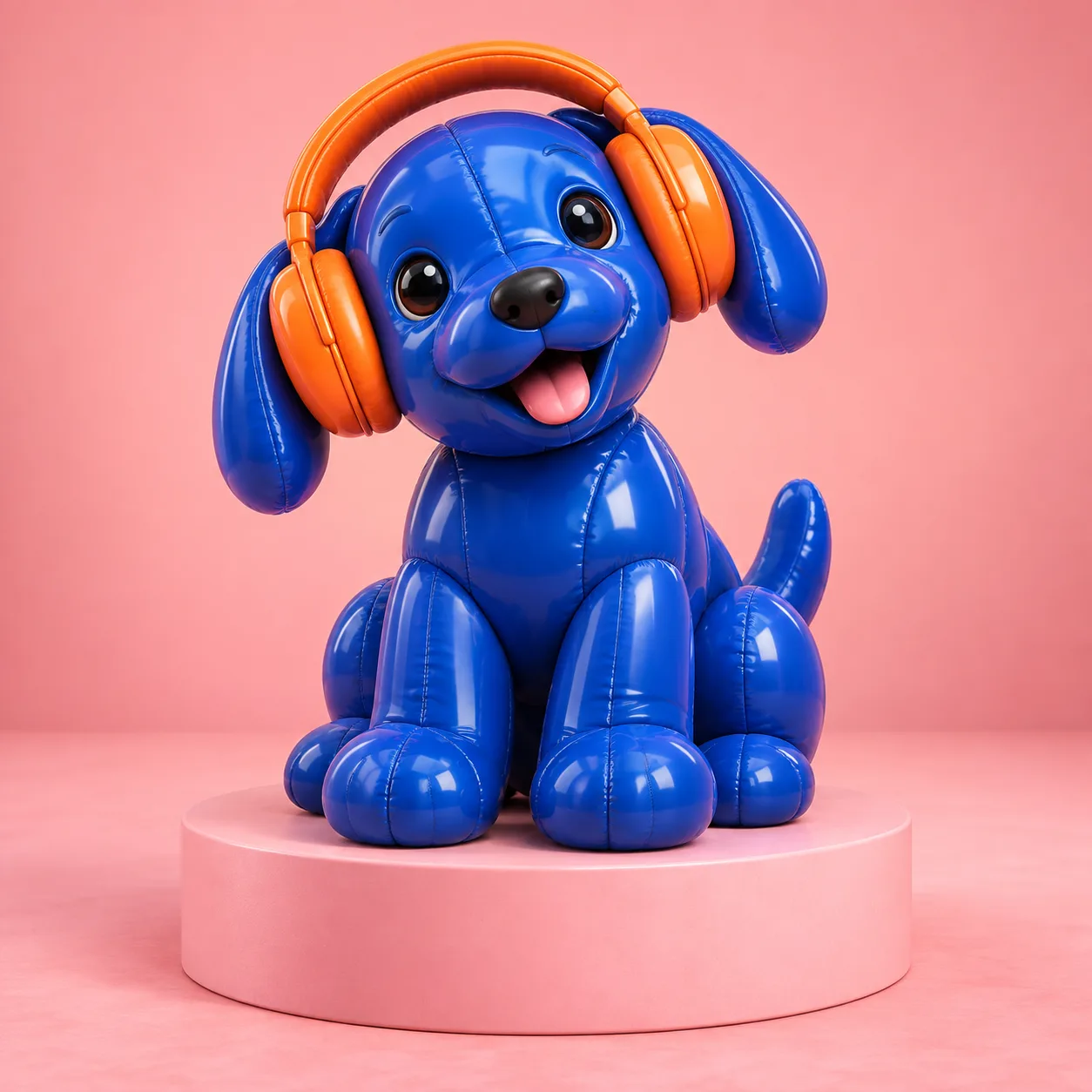 Glossy cobalt-blue puppy in a pink studio, original ImageGen concept art.